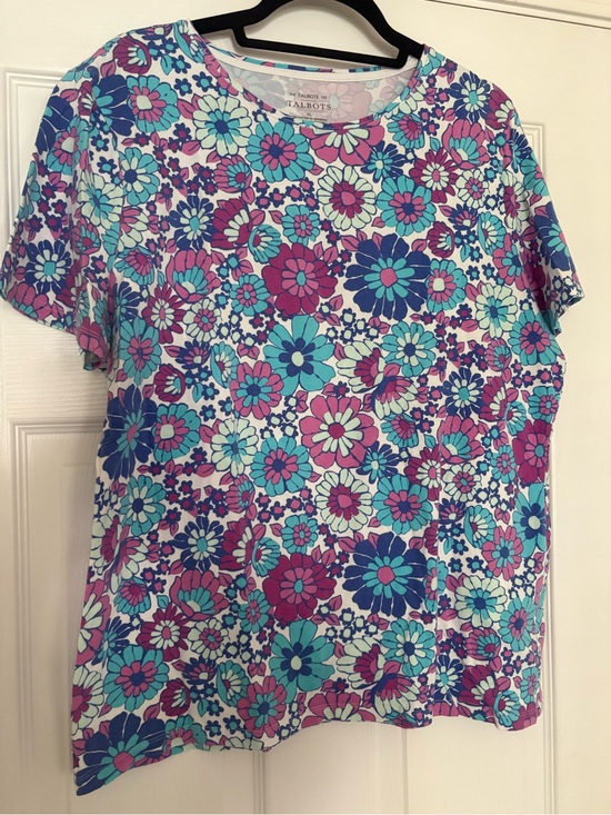Talbots Tops - Talbots Floral Short-Sleeve Tee in Purple, Teal and White